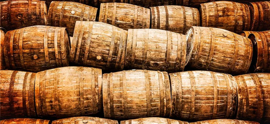 Casks stacked in rows on top of each other