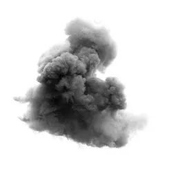 Grey smoke in front of a white background